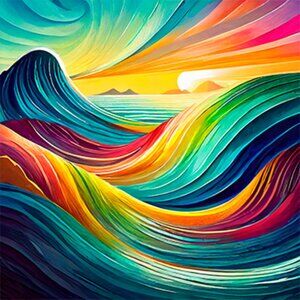 NWOT Set of 4 Custom designed Waves/Sunset Abstract Coasters